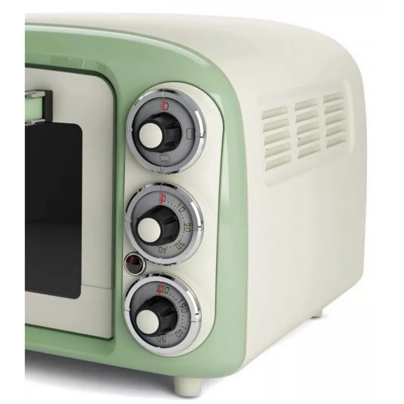 Ariete 979 Design forno elétrico 18 litros, adequado para pizza de 30 cm, 1380 W, 3 níveis de encaixe, temporizador de 60 minutos, aço inoxidável, verde pastel
