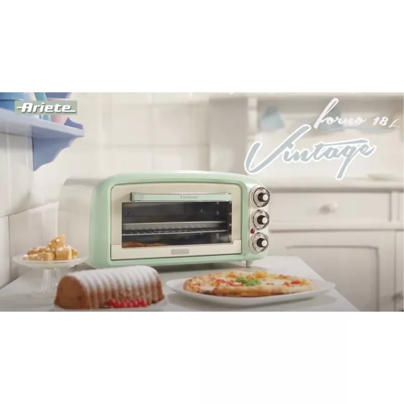 Ariete 979 Design forno elétrico 18 litros, adequado para pizza de 30 cm, 1380 W, 3 níveis de encaixe, temporizador de 60 minutos, aço inoxidável, verde pastel