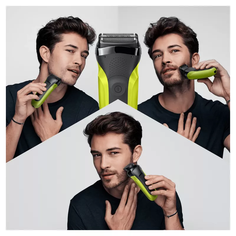 Braun Series 3 Shave&Style 300BT máquina de barbear elétrica, máquina de barbear para homem, preto/Volt Green