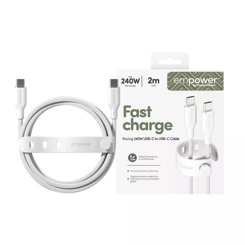 PanzerGlass empower™ by ® Racing cabo USB-C para USB-C 240W | USB 2.0 | 2 m | Silver White
