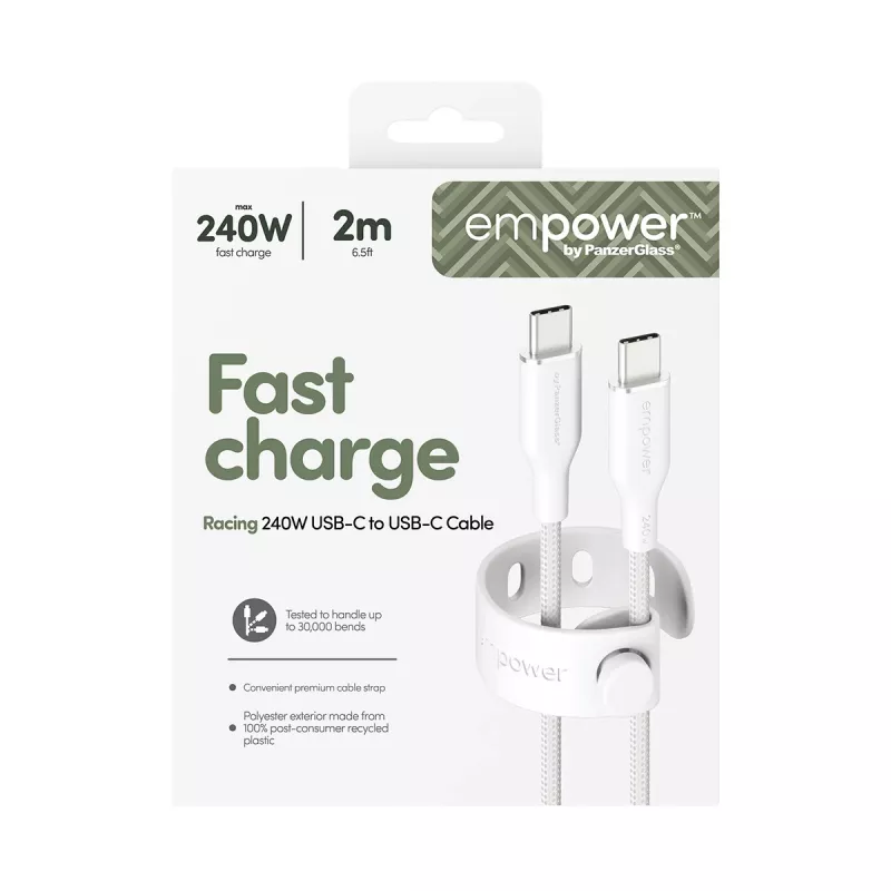 PanzerGlass empower™ by ® Racing cabo USB-C para USB-C 240W | USB 2.0 | 2 m | Silver White