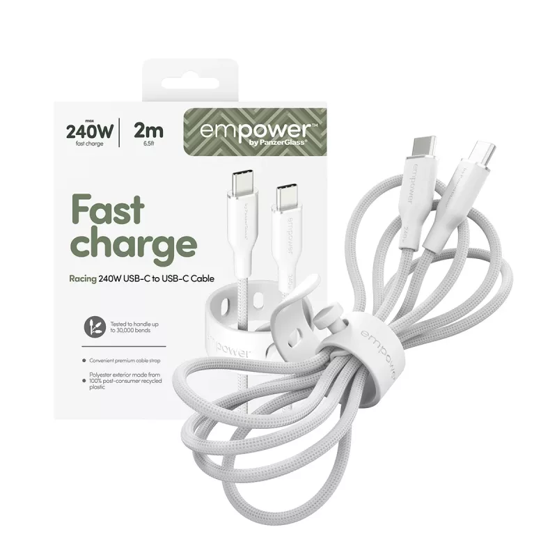 PanzerGlass empower™ by ® Racing cabo USB-C para USB-C 240W | USB 2.0 | 2 m | Silver White
