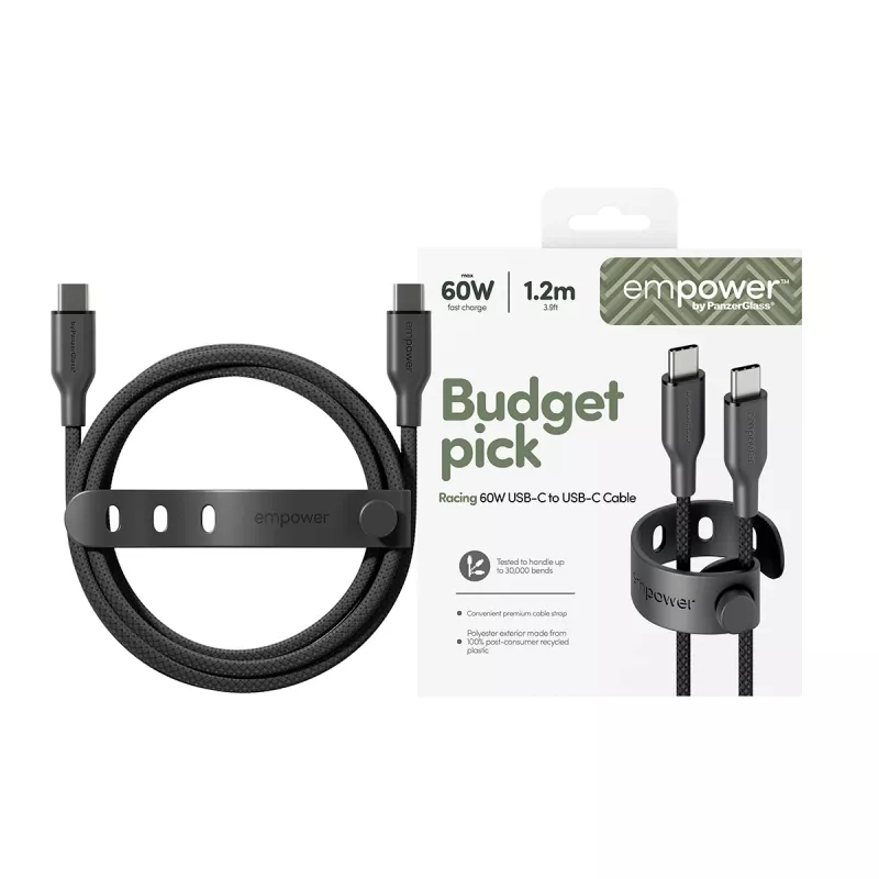 PanzerGlass empower™ by ® Racing cabo USB-C para USB-C 60W | USB 2.0 | 1,2 m | Space Black