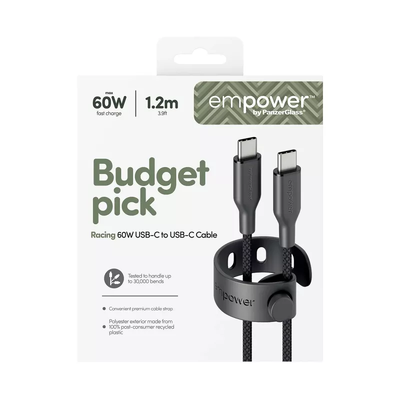 PanzerGlass empower™ by ® Racing cabo USB-C para USB-C 60W | USB 2.0 | 1,2 m | Space Black