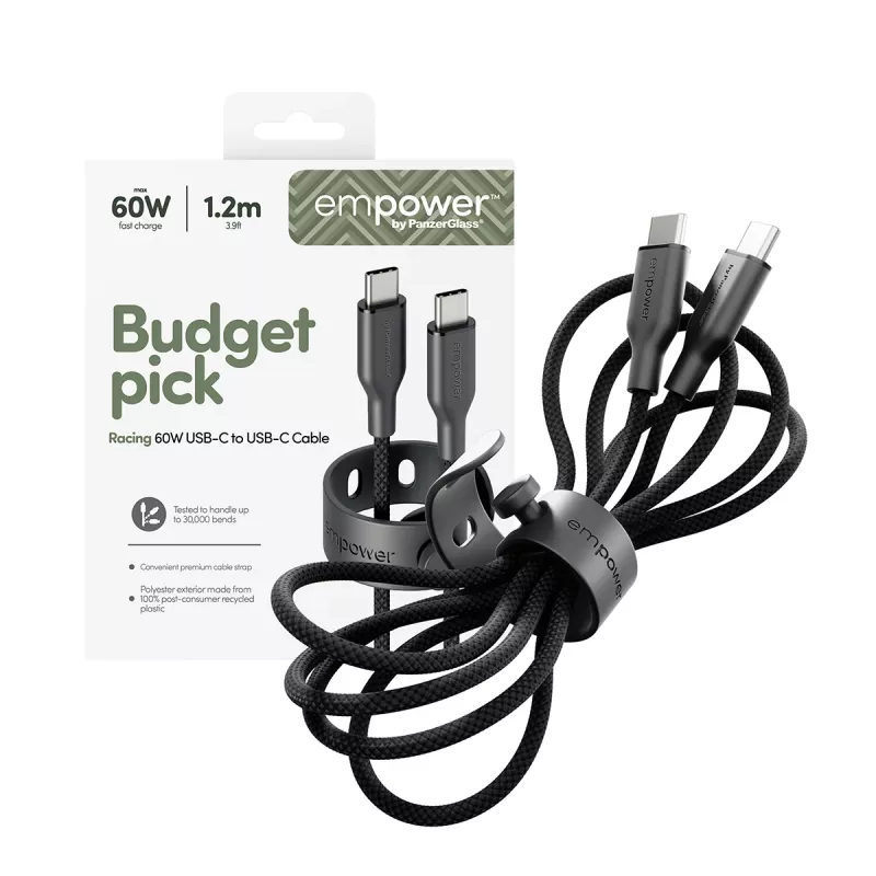 PanzerGlass empower™ by ® Racing cabo USB-C para USB-C 60W | USB 2.0 | 1,2 m | Space Black