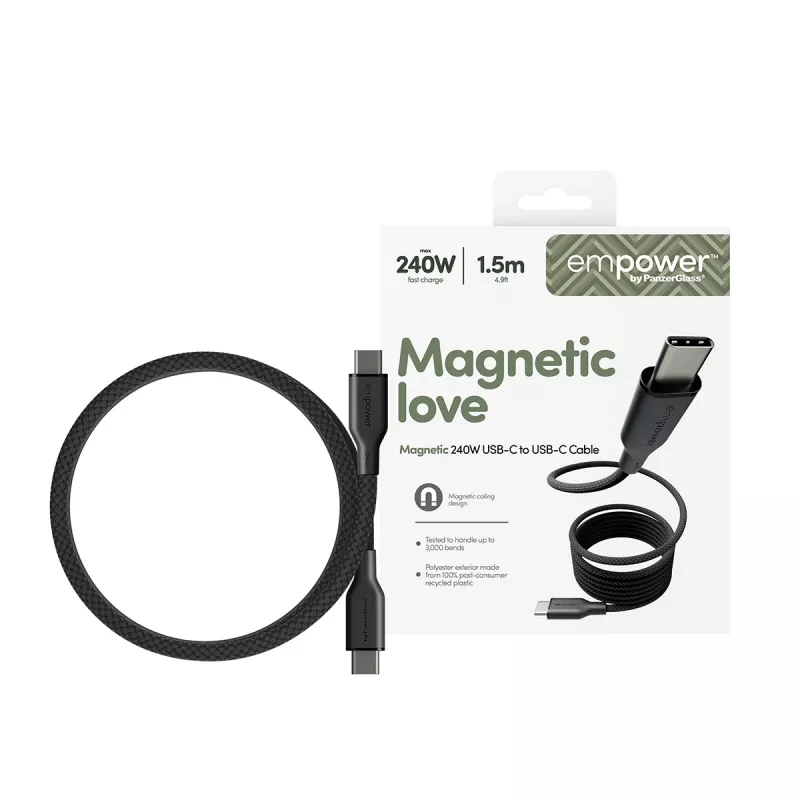 PanzerGlass empower™ by ® Magnetic cabo USB-C para USB-C 240W | USB 2.0 | 1,5 m | Space Black