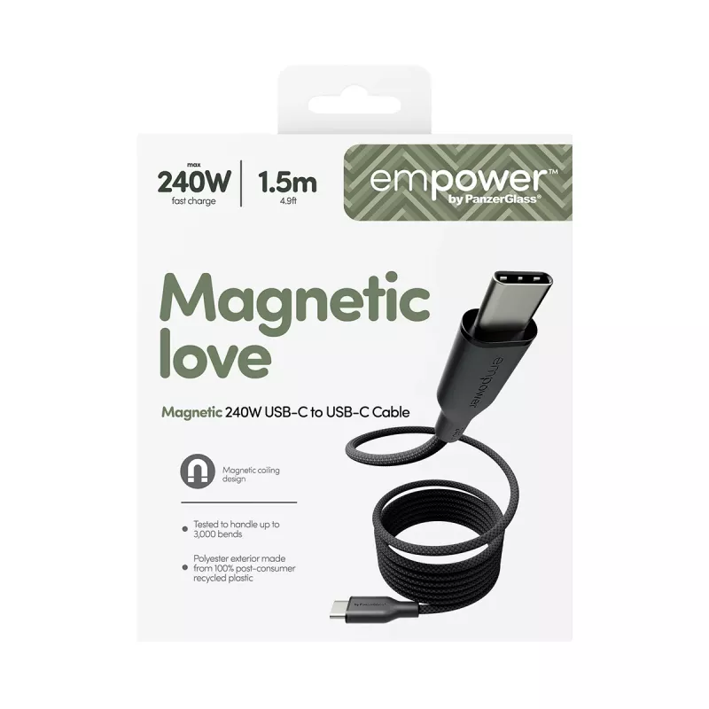 PanzerGlass empower™ by ® Magnetic cabo USB-C para USB-C 240W | USB 2.0 | 1,5 m | Space Black