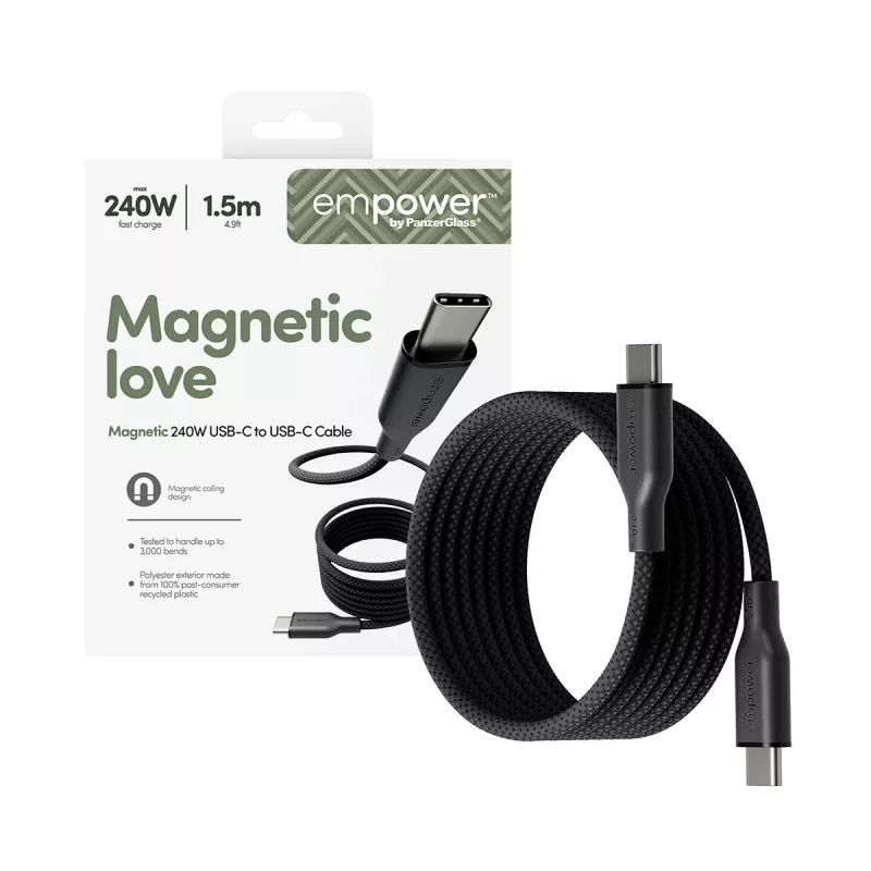 PanzerGlass empower™ by ® Magnetic cabo USB-C para USB-C 240W | USB 2.0 | 1,5 m | Space Black