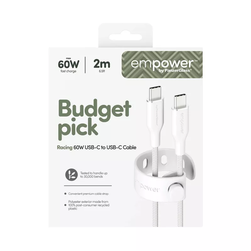 PanzerGlass empower™ by ® Racing cabo USB-C para USB-C 60W | USB 2.0 | 2 m | Silver White