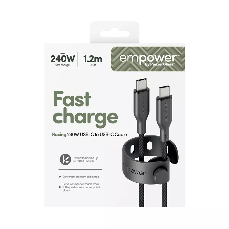 PanzerGlass empower™ by ® Racing cabo USB-C para USB-C 240W | USB 2.0 | 1,2 m | Space Black