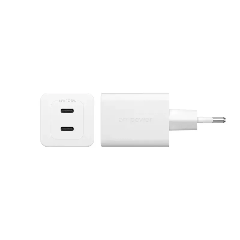 PanzerGlass empower™ by ® Turbo carregador de 45W incl. 2 x USB-C | ficha UE | branco prateado