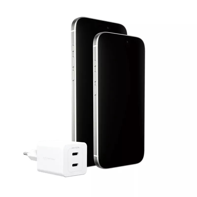 PanzerGlass empower™ by ® Turbo carregador de 45W incl. 2 x USB-C | ficha UE | branco prateado