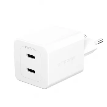 PanzerGlass empower™ by ® Turbo carregador de 45W incl. 2 x USB-C | ficha UE | branco prateado