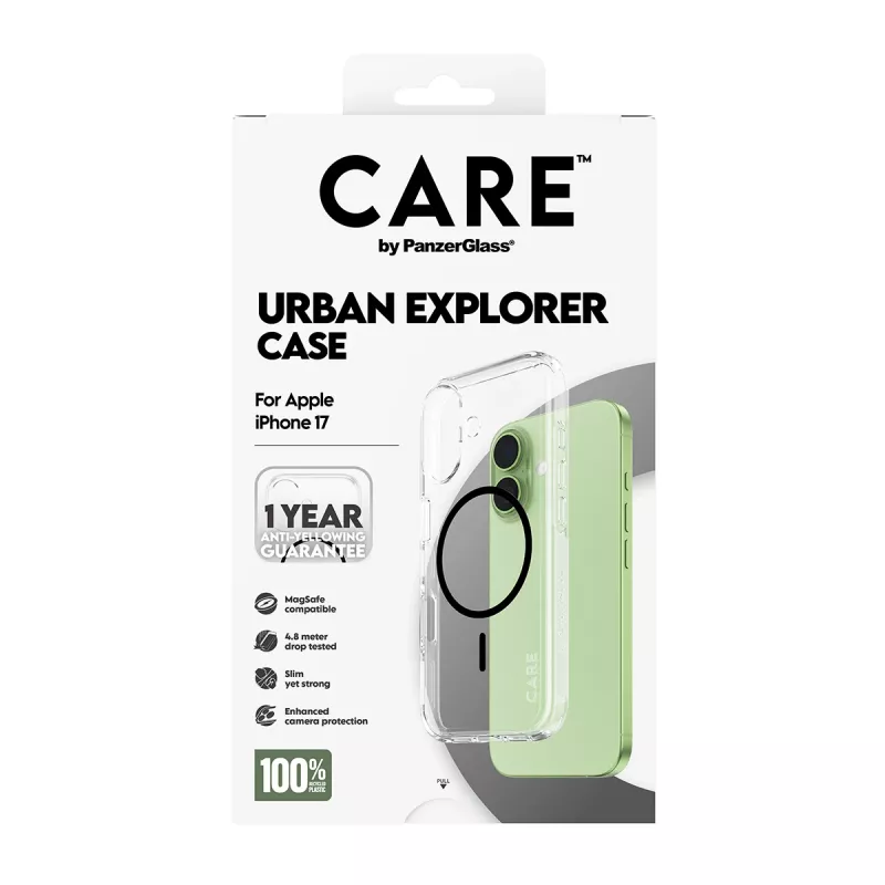 Capa PanzerGlass CARE by Flagship Case transparente Urban Explorer preta MagSafe iPhone 17