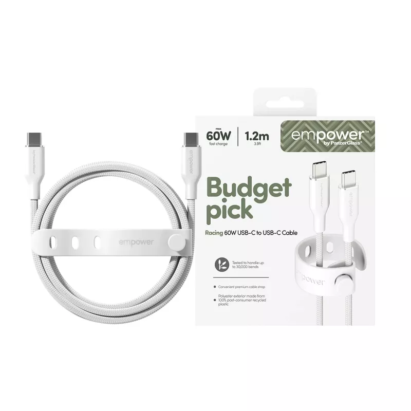 PanzerGlass empower™ by ® Racing cabo USB-C para USB-C 60W | USB 2.0 | 1,2 m | Silver White