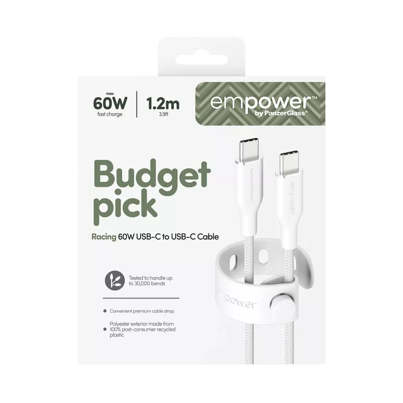 PanzerGlass empower™ by ® Racing cabo USB-C para USB-C 60W | USB 2.0 | 1,2 m | Silver White