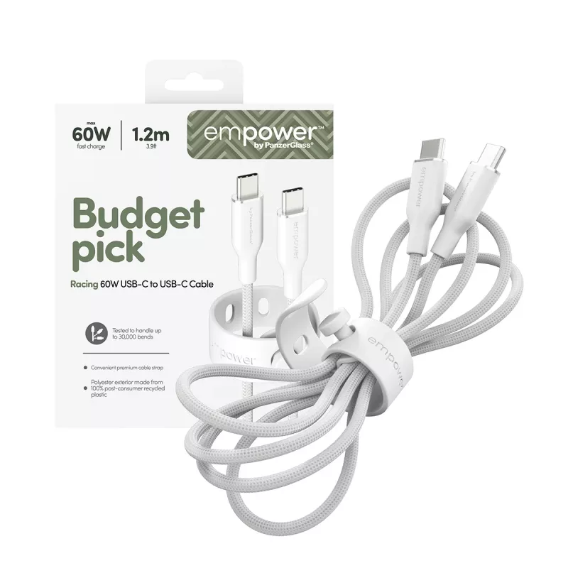 PanzerGlass empower™ by ® Racing cabo USB-C para USB-C 60W | USB 2.0 | 1,2 m | Silver White