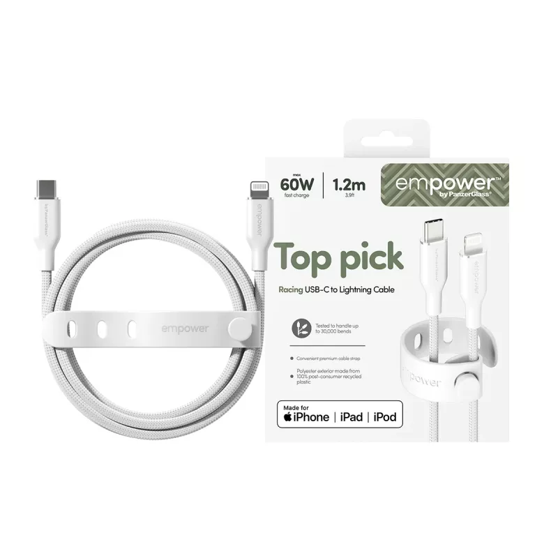 PanzerGlass empower™ by ® Racing cabo USB-C para Lightning 60W | USB 2.0 | 1,2 m | Silver White