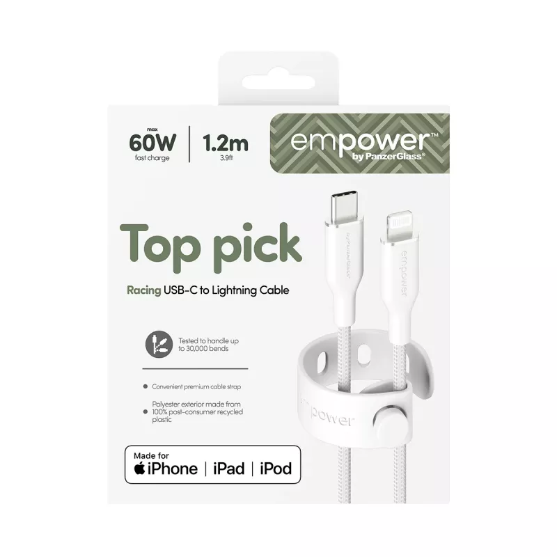 PanzerGlass empower™ by ® Racing cabo USB-C para Lightning 60W | USB 2.0 | 1,2 m | Silver White
