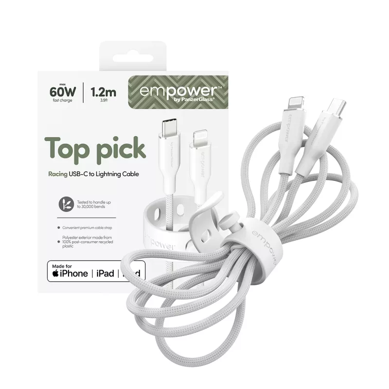 PanzerGlass empower™ by ® Racing cabo USB-C para Lightning 60W | USB 2.0 | 1,2 m | Silver White