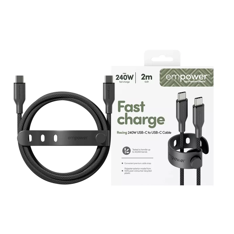 PanzerGlass empower™ by ® Racing cabo USB-C para USB-C 240W | USB 2.0 | 2M | Space Black