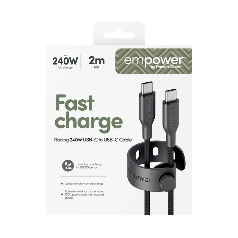 PanzerGlass empower™ by ® Racing cabo USB-C para USB-C 240W | USB 2.0 | 2M | Space Black