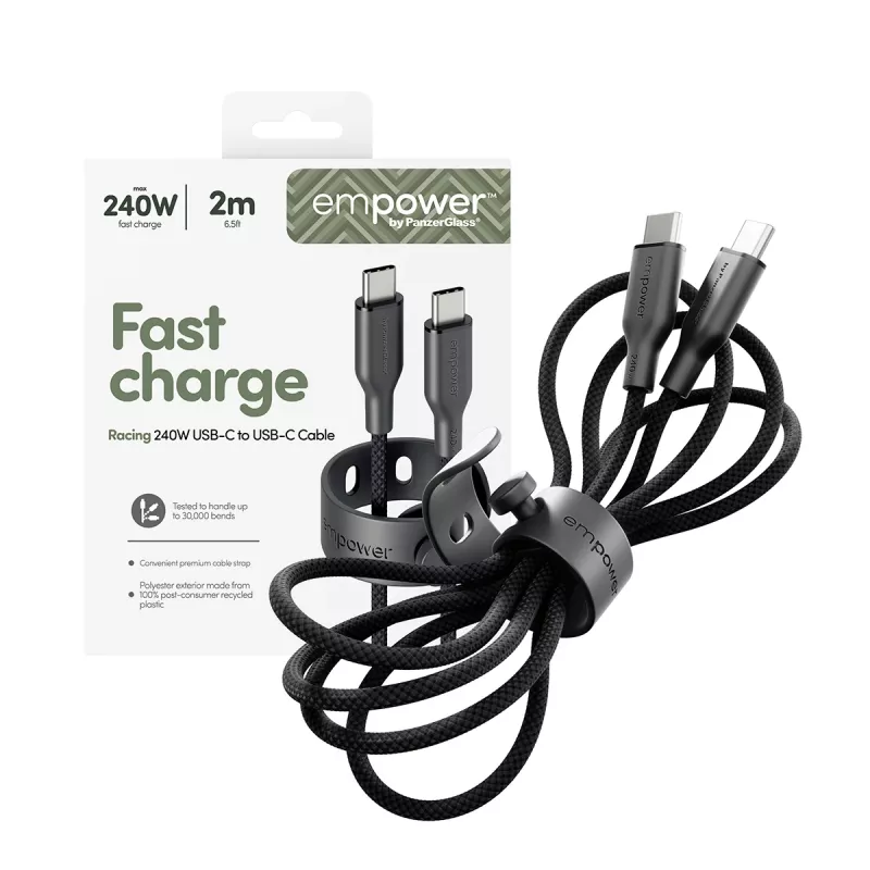 PanzerGlass empower™ by ® Racing cabo USB-C para USB-C 240W | USB 2.0 | 2M | Space Black