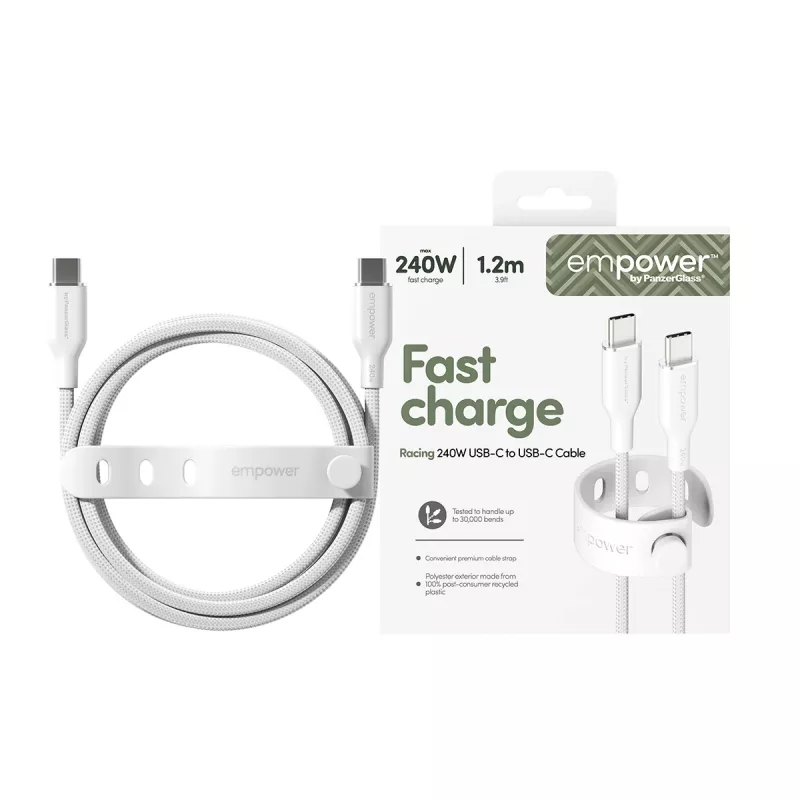 PanzerGlass empower™ by ® Racing cabo USB-C para USB-C 240W | USB 2.0 | 1,2 m | Silver White