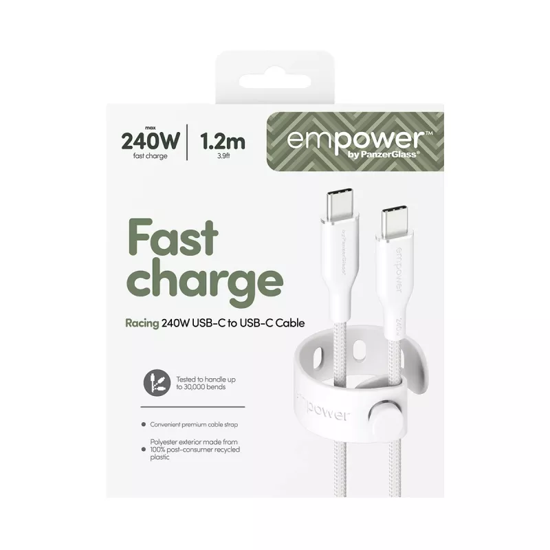 PanzerGlass empower™ by ® Racing cabo USB-C para USB-C 240W | USB 2.0 | 1,2 m | Silver White