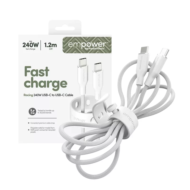 PanzerGlass empower™ by ® Racing cabo USB-C para USB-C 240W | USB 2.0 | 1,2 m | Silver White