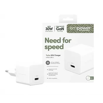 Carregador PanzerGlass empower™ by ® Turbo 30W USB-C único | Ficha EU | Branco prateado