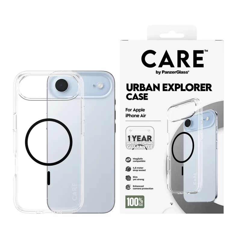 PanzerGlass CARE by Flagship Case capa para iPhone Air, transparente Urban Explorer com MagSafe preto