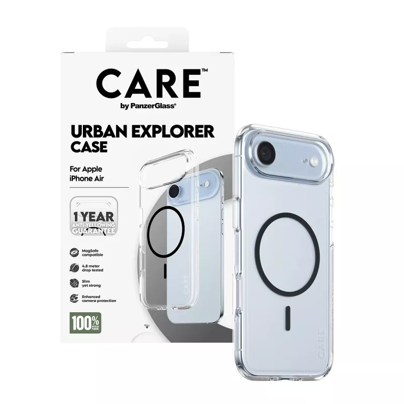 PanzerGlass CARE by Flagship Case capa para iPhone Air, transparente Urban Explorer com MagSafe preto