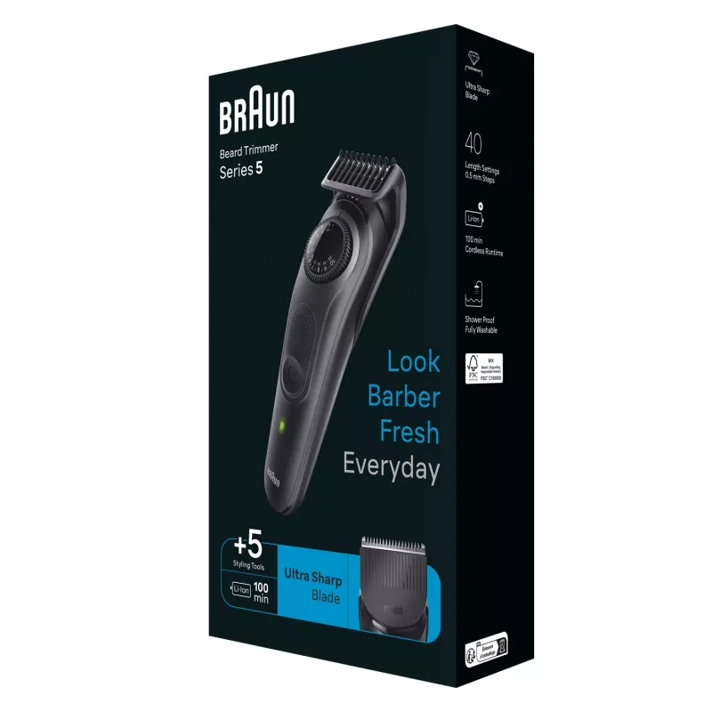 Aparador de barba Braun BeardTrimmer 5 BT5430 bateria 40 2 cm molhado e seco preto