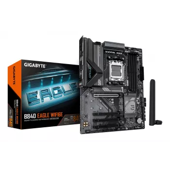 Placa-mãe GIGABYTE B840 EAGLE WIFI6E - CPUs AMD Ryzen 9000, VRM 8+2+2 fases, até 8200MHz DDR5(O.C), 2xPCIe 4.0 + 1xPCIe 3.0 M.2, Wi-Fi 6E, 2.5GbE LAN, USB 3.2 Gen 2
