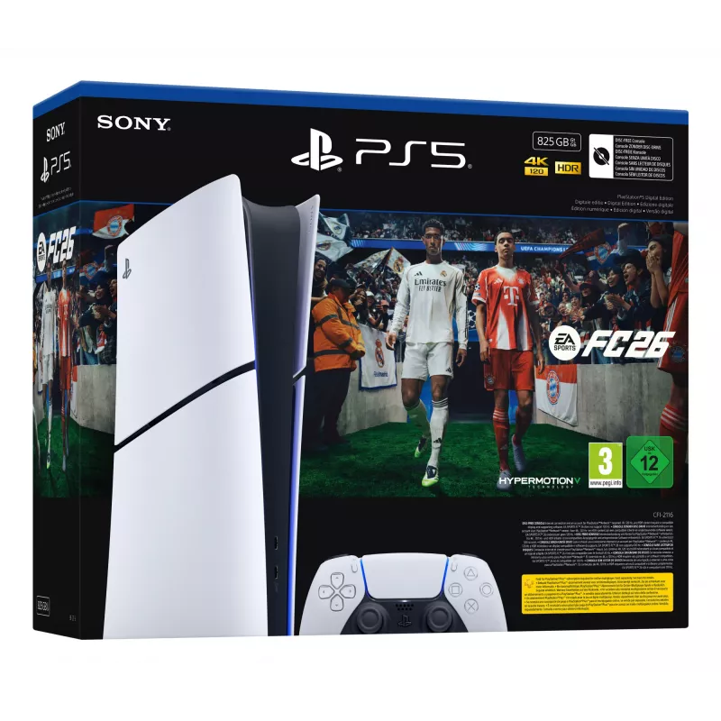 Sony PlayStation 5 Digital + EA Sports FC 26 Bundle 825 GB Wi-Fi preto, branco