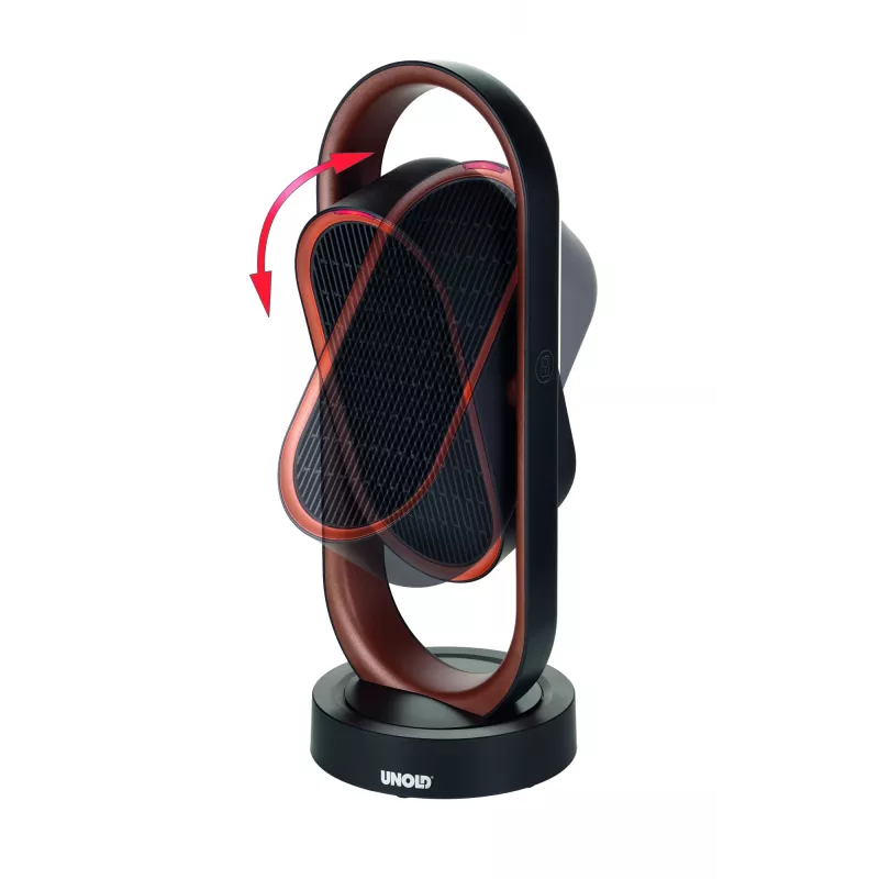 Unold 86535 aquecedor de ventoinha cerâmico 3D, 1800 W, comando à distância, oscilação de 80°, inclinação de 45°, temporizador de 8 h, preto/cobre