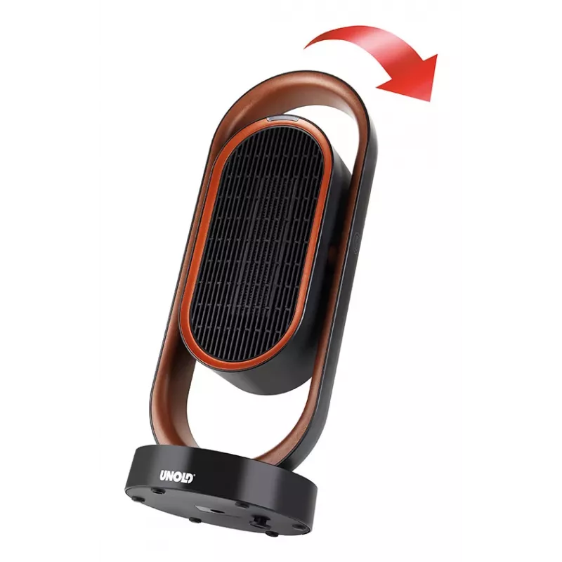 Unold 86535 aquecedor de ventoinha cerâmico 3D, 1800 W, comando à distância, oscilação de 80°, inclinação de 45°, temporizador de 8 h, preto/cobre