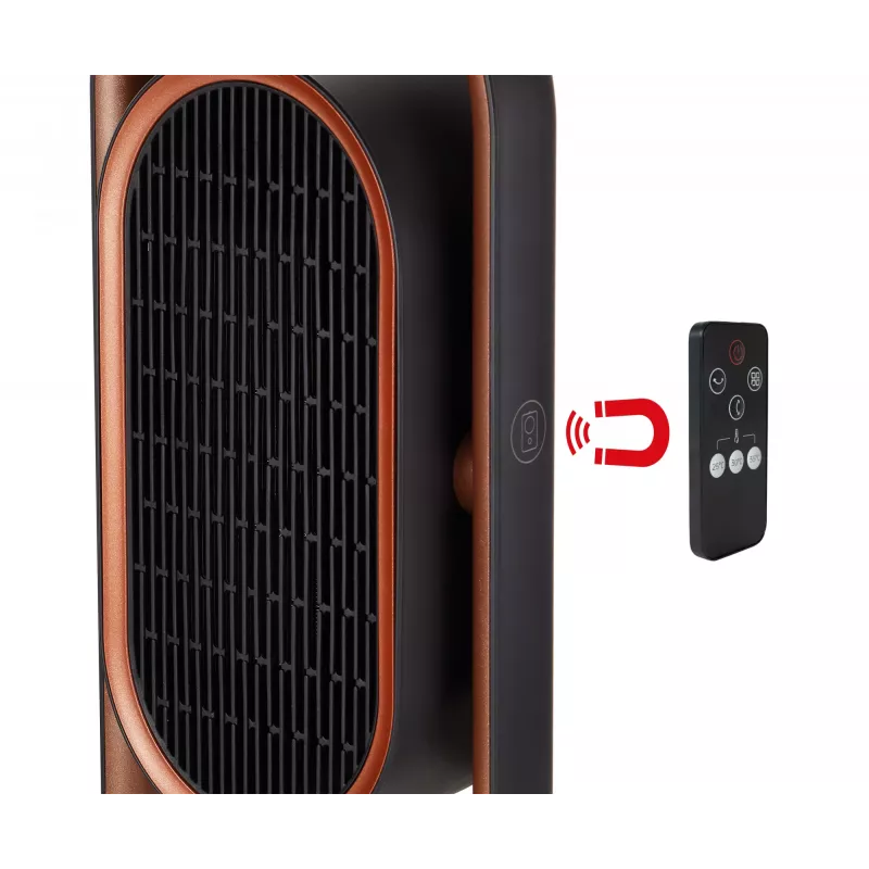 Unold 86535 aquecedor de ventoinha cerâmico 3D, 1800 W, comando à distância, oscilação de 80°, inclinação de 45°, temporizador de 8 h, preto/cobre