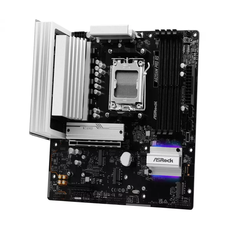 ASRock A620AM Pro RS placa-mãe, Socket AM5, AMD A620A, micro ATX, USB-C 3.2 Gen 1, LAN de 2,5 Gigabit