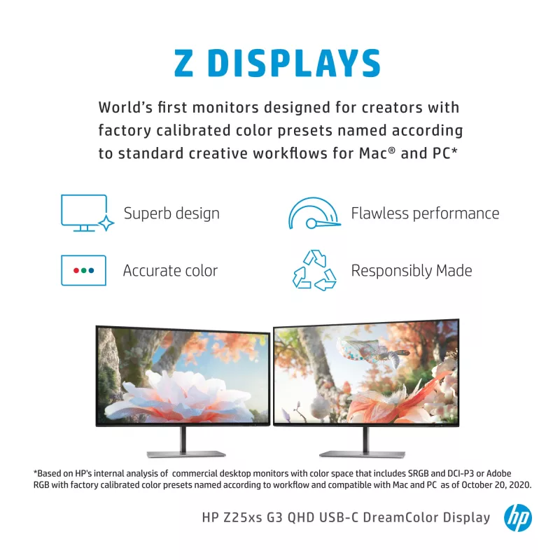 Monitor de computador HP Z25xs G3 63,5 cm (25 polegadas) 2560 x 1440 píxeis Quad HD Preto