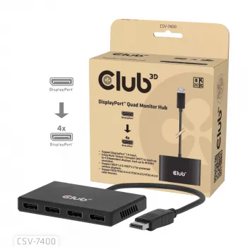 Hub CLUB3D Quad DisplayPort™ – 4 x resolução 4K @ 30Hz, suporte MST