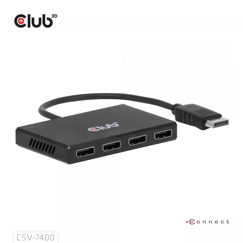 Hub CLUB3D Quad DisplayPort™ – 4 x resolução 4K @ 30Hz, suporte MST