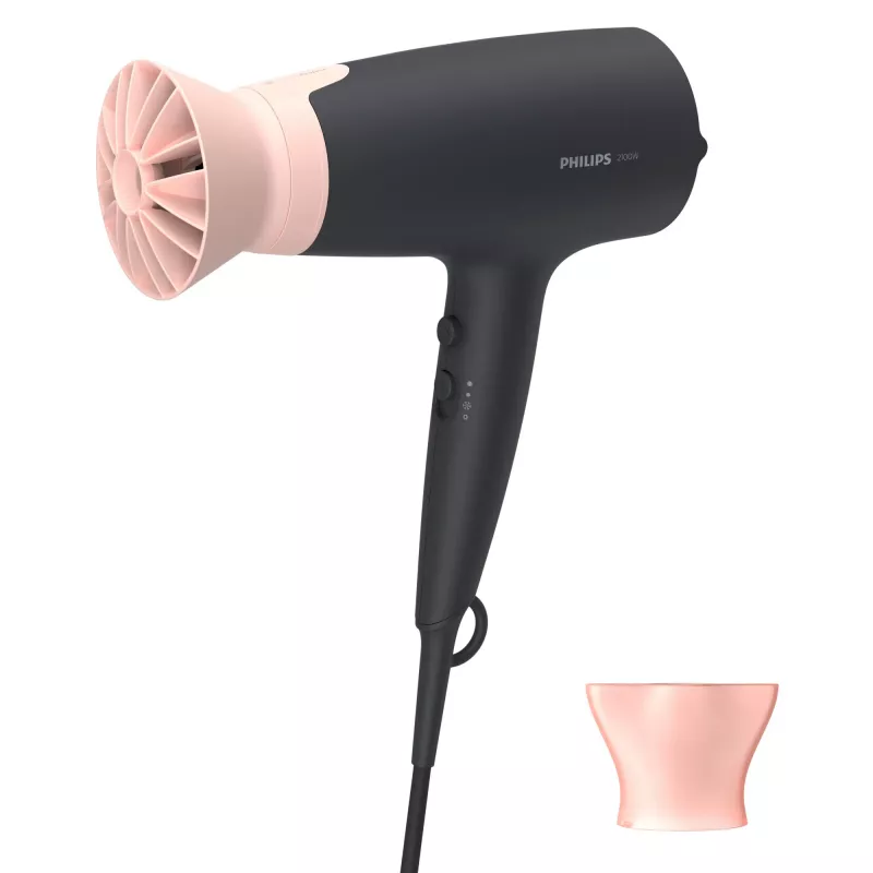 Secador de cabelo Philips 3000 series BHD350/10, DC, preto, rosa, argola de suspensão, 1,8 m, 2100 W, 220 - 240 V