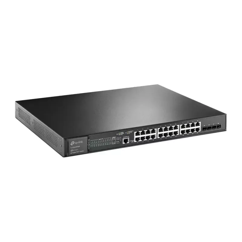Switch gerido TP-Link Omada 24 portas Gigabit e 4 portas 10GE SFP+ L2+ com 24 portas PoE+