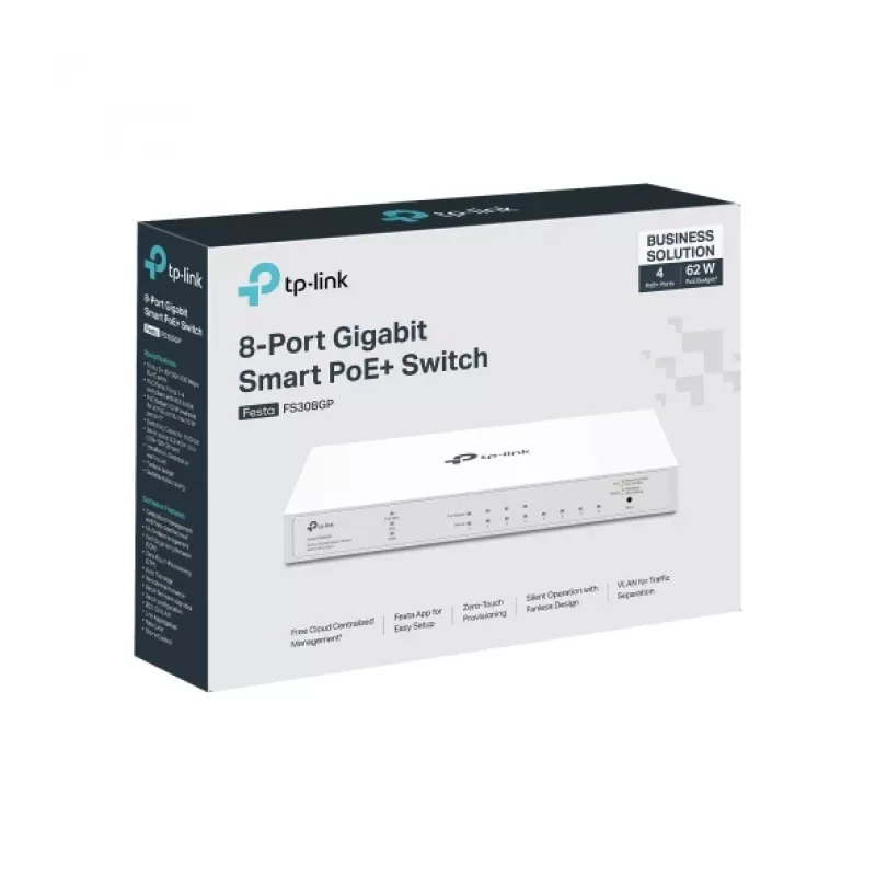 Switch de rede TP-Link FESTA FS308GP gerido Gigabit Ethernet (10/100/1000) Power over Ethernet (PoE) branco
