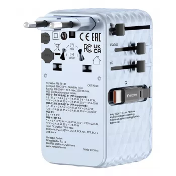 Verbatim Charge 'n' Travel 70W 2C adaptador de viagem universal retrátil azul