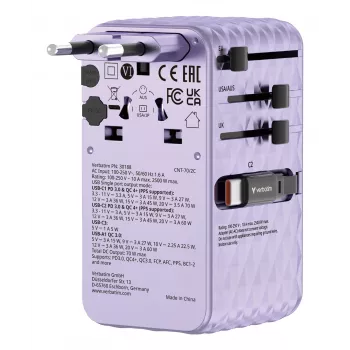 Verbatim Charge 'n' Travel 70W 2C adaptador de viagem universal retrátil roxo