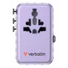 Verbatim Charge 'n' Travel 100W adaptador de viagem universal com cabo retrátil roxo