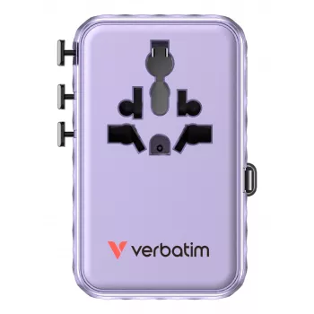 Verbatim Charge 'n' Travel 100W adaptador de viagem universal com cabo retrátil roxo